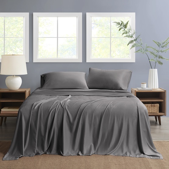 Nautica King Sheet Set Solid 4pc Dark Grey