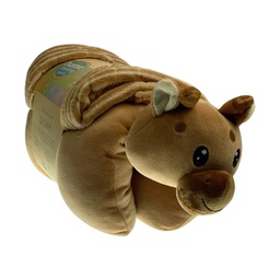 [730-1446862] Home Living Micromink Animal Pillow with Blanket, Brown